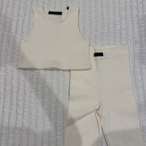 Essentials Cream Ribbed Leggings Set